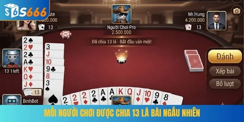 Mỗi người chơi được chia 13 lá bài ngẫu nhiên