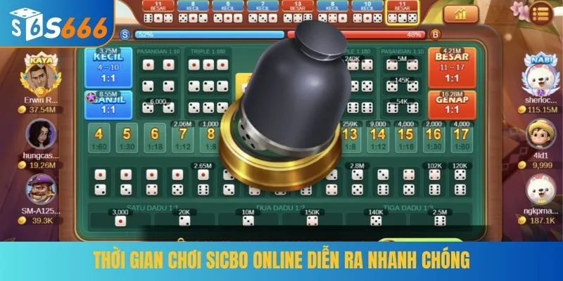 Thời gian chơi Sicbo online diễn ra nhanh chóng